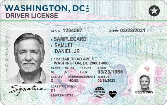 Sample District Of Columbia Driver License