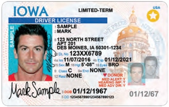 Sample Iowa Driver License