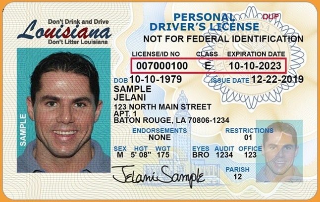 Sample Louisiana Driver License