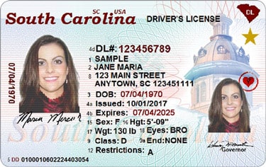Sample South Carolina Driver License