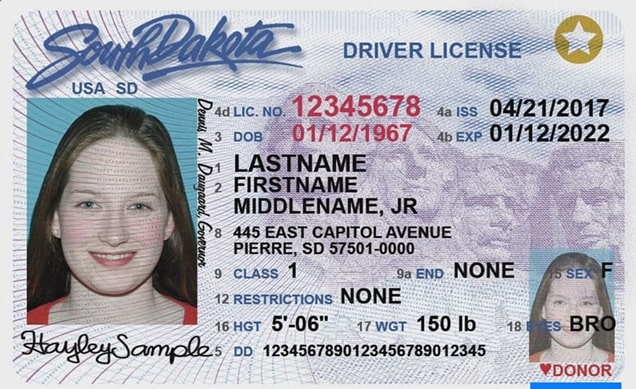 Sample South Dakota Driver License