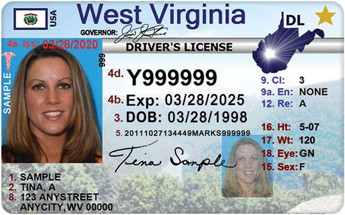 Sample West Virginia Driver License