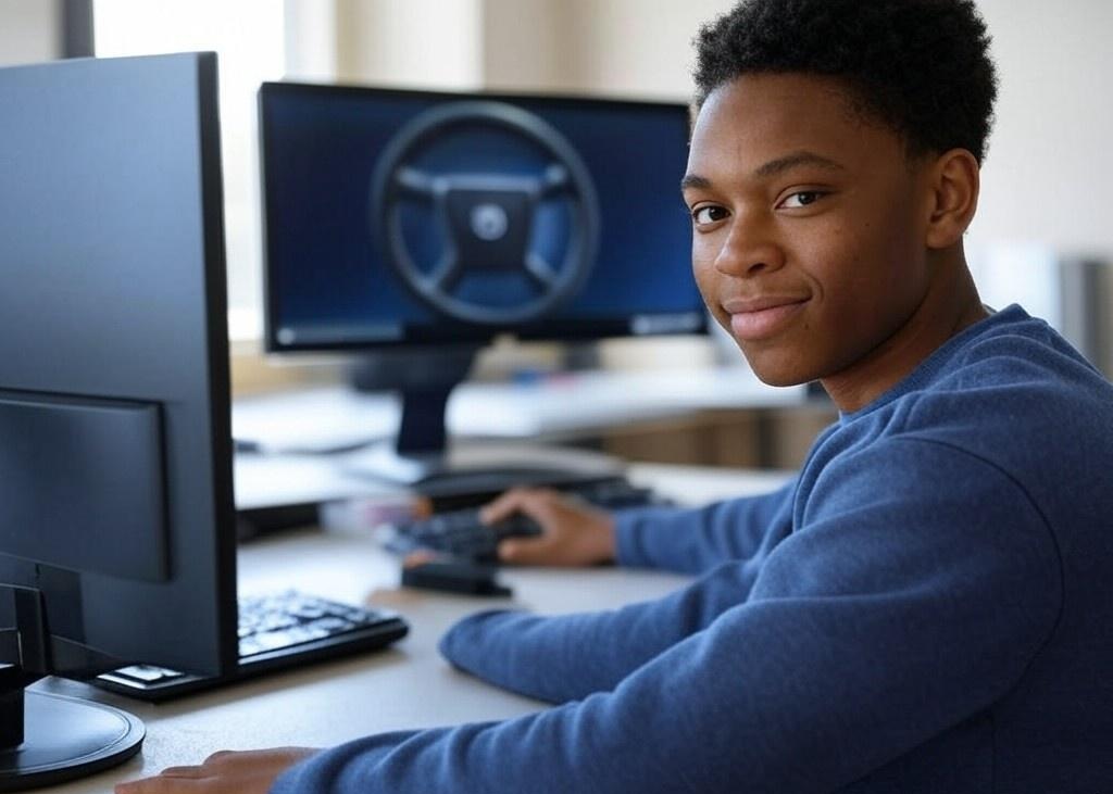 Student preparing for DMV test